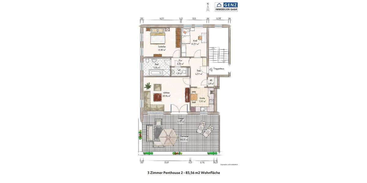 Etagenwohnung Hamburg Eißendorf - 3 Zimmer, 83 m&sup2;, 367.000&euro; | Angebot:25697527