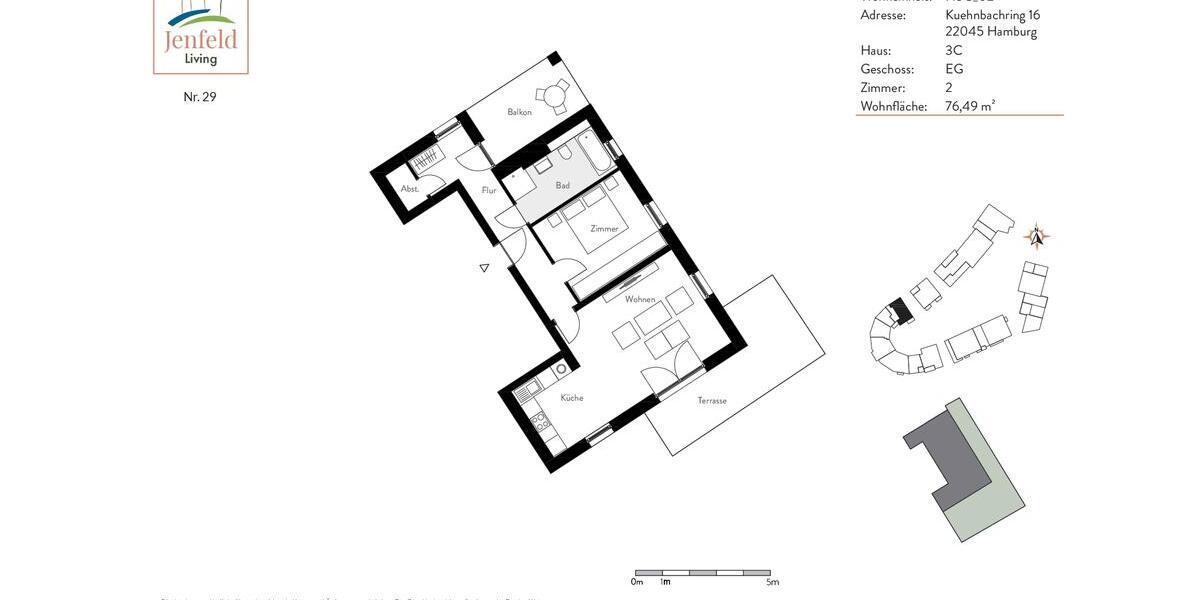 Etagenwohnung Hamburg Wandsbek - 2 Zimmer, 76 m&sup2;, 1.423&euro; | Angebot:25807719
