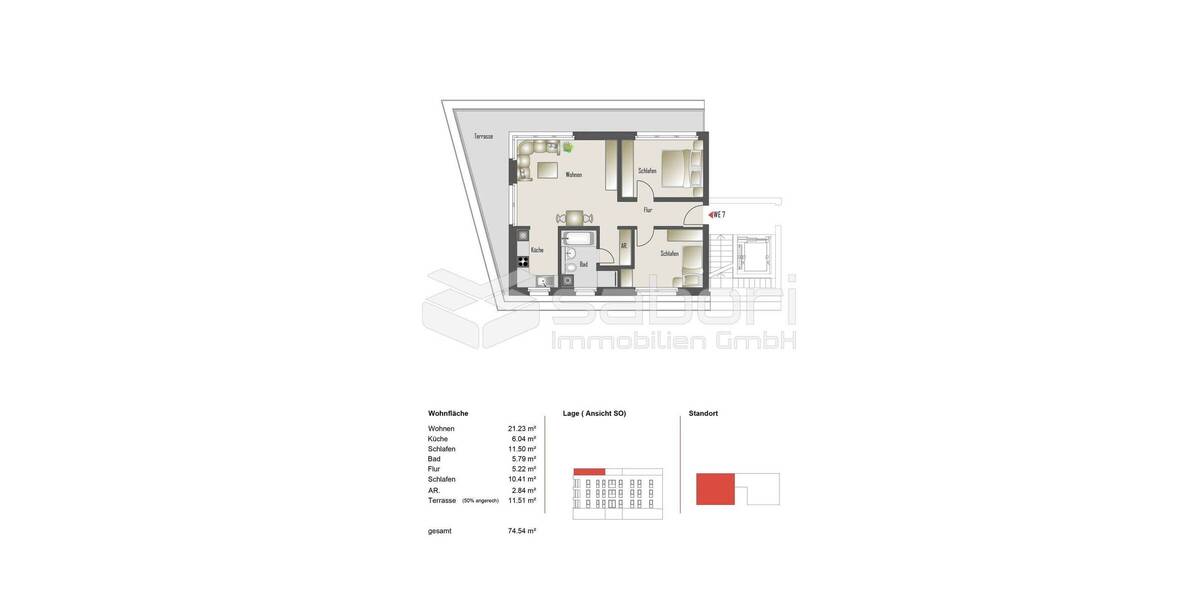 Terrassenwohnung Hamburg Rahlstedt - 3 Zimmer, 74 m&sup2;, 432.320&euro; | Angebot:25999497
