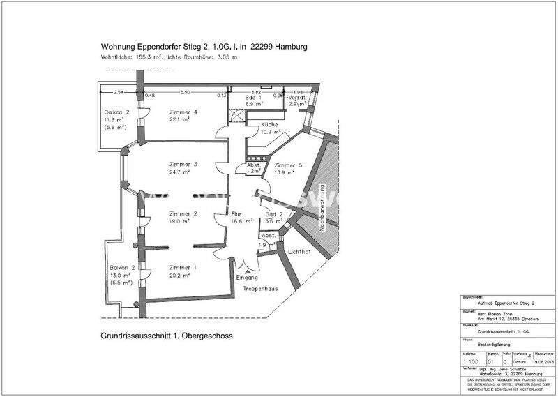Etagenwohnung Hamburg Hoheluft-Ost - 5 Zimmer, 155 m&sup2;, 3.450&euro; | Angebot:25970512