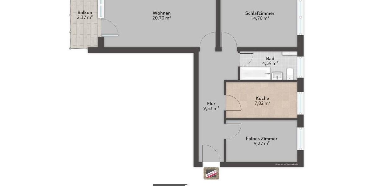 Etagenwohnung Wedel - 3 Zimmer, 69 m&sup2;, 1.099&euro; | Angebot:25477204