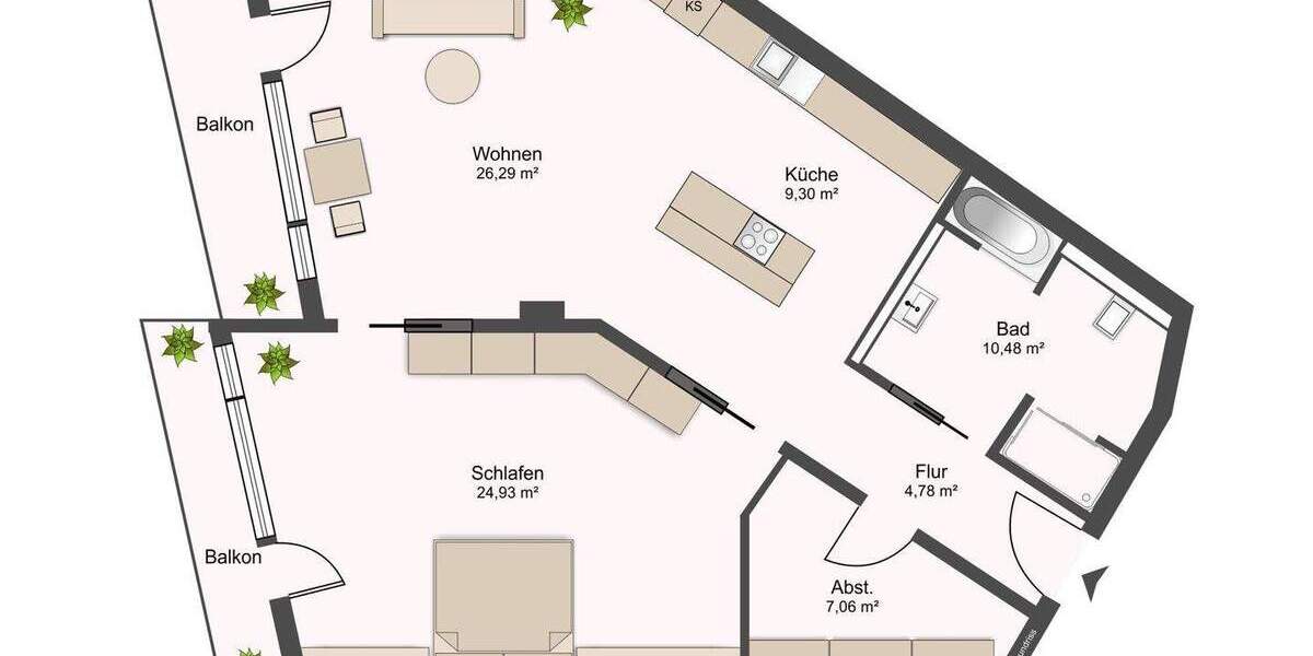 Etagenwohnung Hamburg HafenCity - 2 Zimmer, 88 m&sup2;, 895.000&euro; | Angebot:25747763