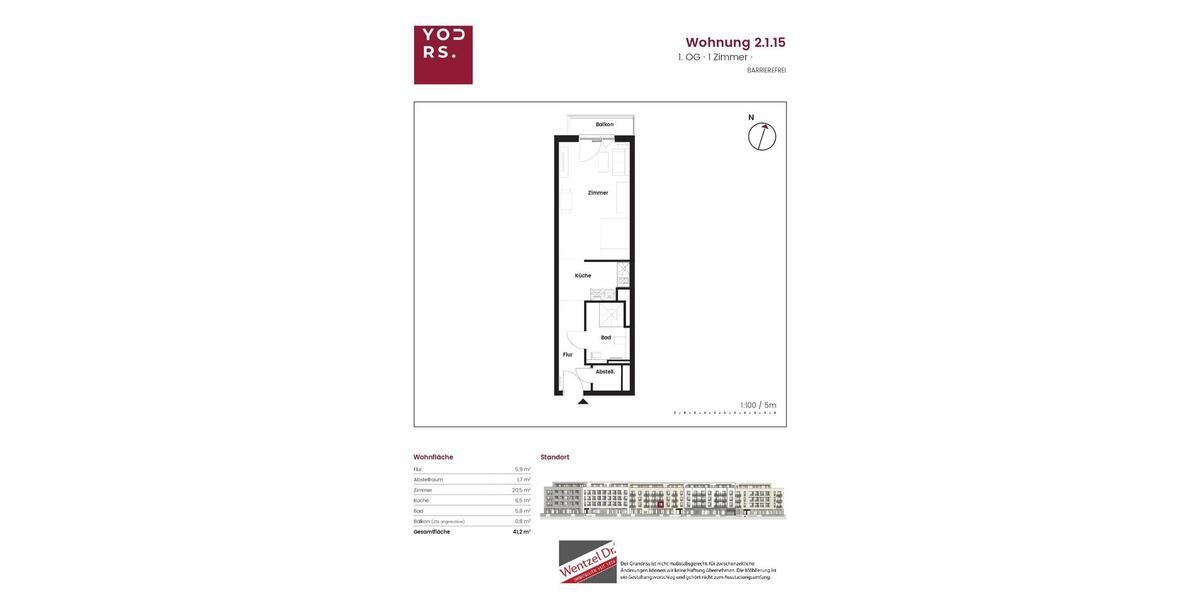 Etagenwohnung Hamburg Wandsbek - 1 Zimmer, 41 m&sup2;, 869&euro; | Angebot:25751570