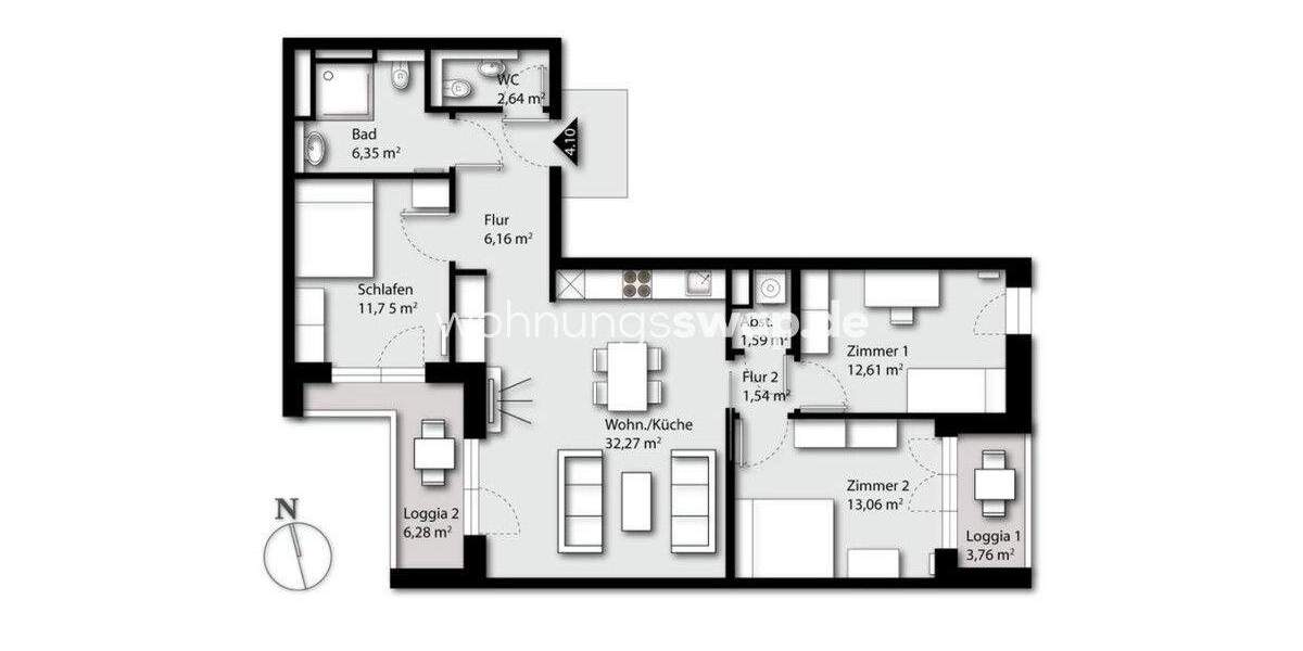 Etagenwohnung Hamburg Hammerbrook - 4 Zimmer, 95 m&sup2;, 860&euro; | Angebot:25922486