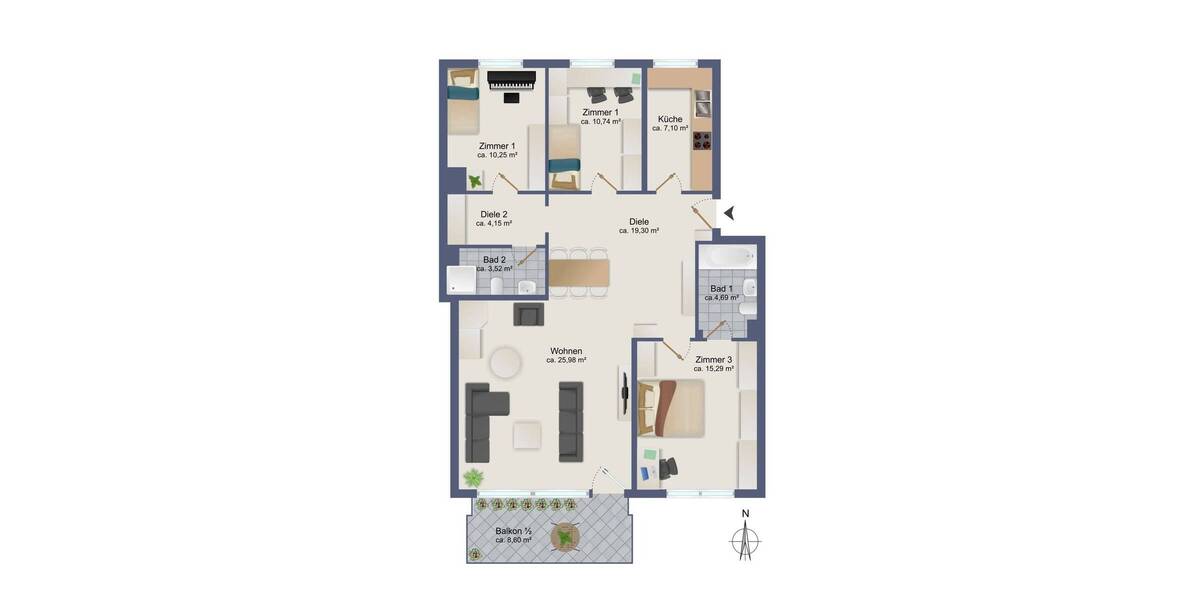 Etagenwohnung Hamburg Rahlstedt - 4 Zimmer, 105 m&sup2;, 398.000&euro; | Angebot:25674424