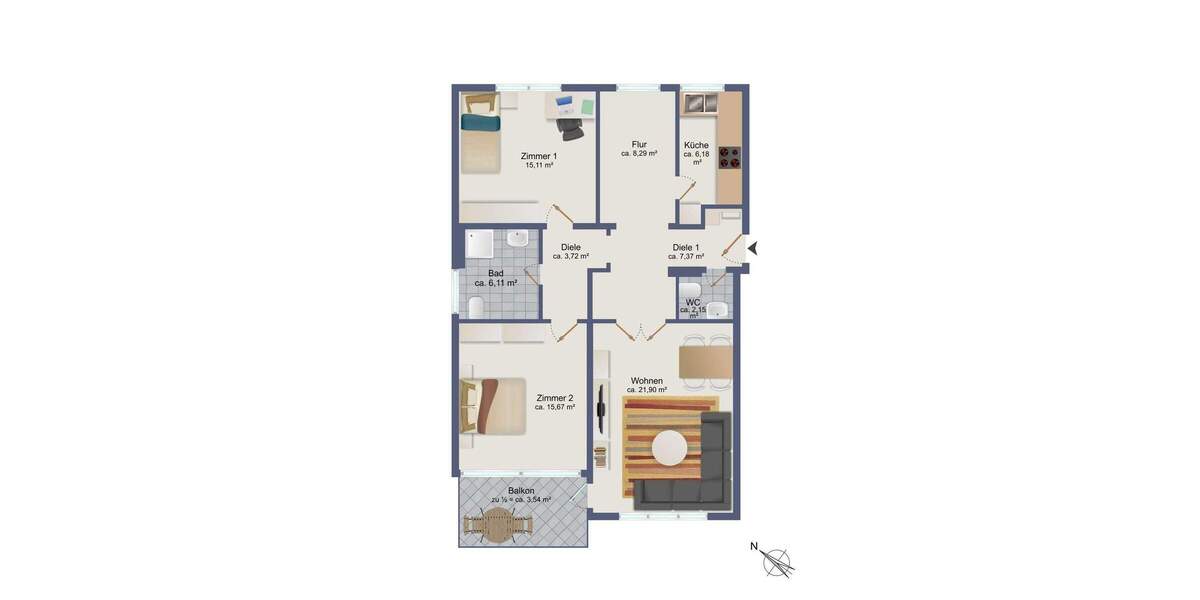 Etagenwohnung Hamburg / Meiendorf Rahlstedt - 3 Zimmer, 92 m&sup2;, 348.000&euro; | Angebot:25674434