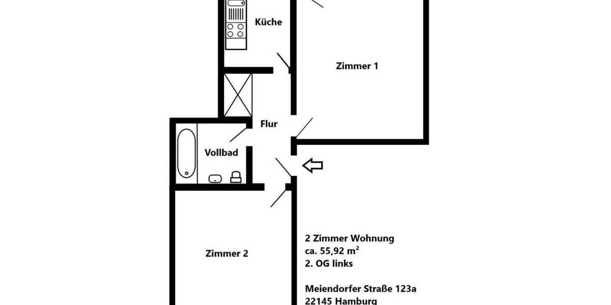Etagenwohnung Hamburg Rahlstedt - 2 Zimmer, 55 m&sup2;, 640&euro; | Angebot:25984856