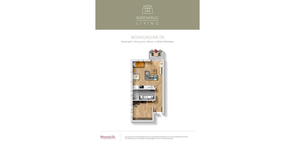 Etagenwohnung Hamburg Wandsbek - 2 Zimmer, 53 m&sup2;, 1.038&euro; | Angebot:26005684