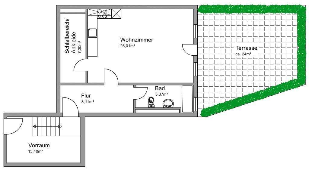 Terrassenwohnung Hamburg Tonndorf - 1 Zimmer, 63 m&sup2;, 269.900&euro; | Angebot:25915824
