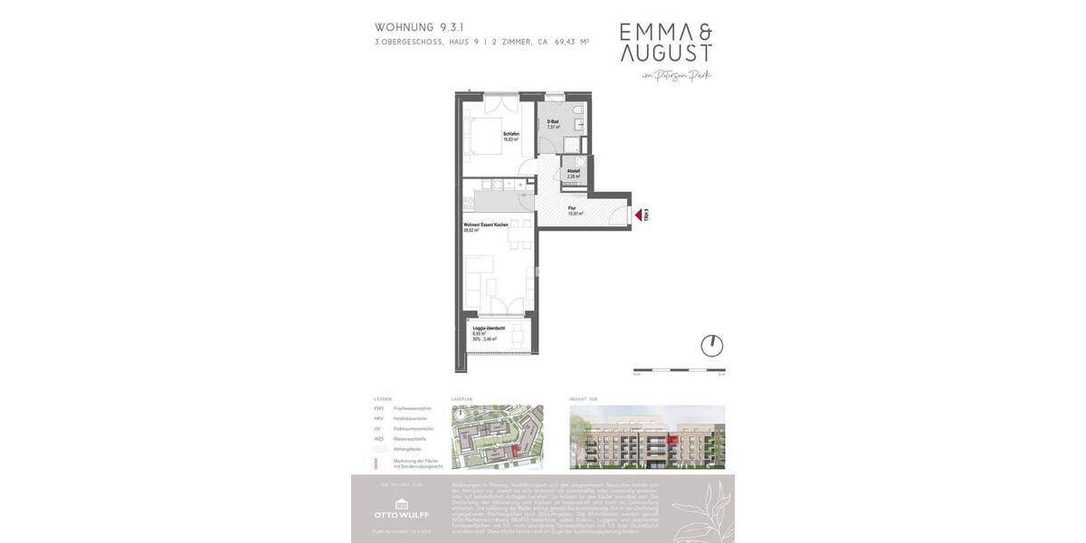 Etagenwohnung Hamburg Groß Borstel - 2 Zimmer, 69 m&sup2;, 1.569&euro; | Angebot:26863283