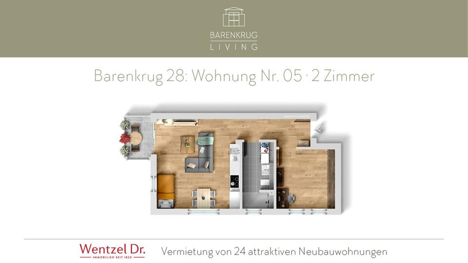 Etagenwohnung Hamburg Wandsbek - 2 Zimmer, 53 m&sup2;, 1.038&euro; | Angebot:26005684