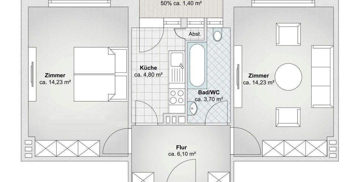 Etagenwohnung Hamburg Lokstedt - 2 Zimmer, 279.900&euro; | Angebot:25707981