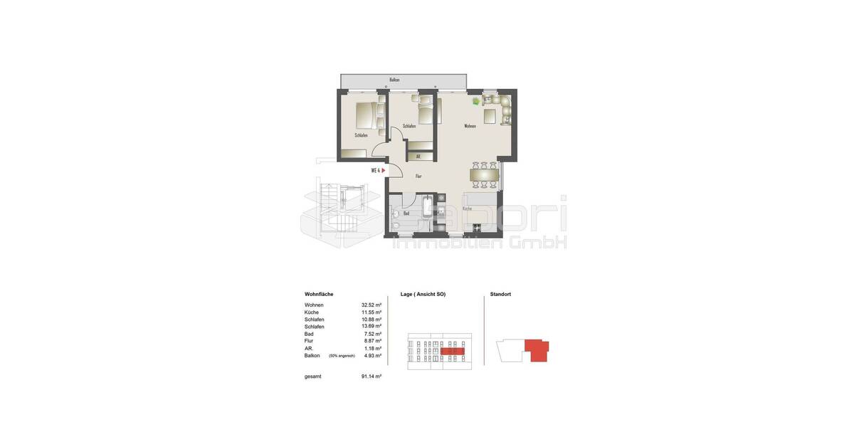 Etagenwohnung Hamburg Rahlstedt - 3 Zimmer, 91 m&sup2;, 444.800&euro; | Angebot:25999500