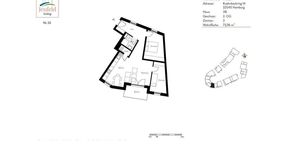 Etagenwohnung Hamburg Wandsbek - 3 Zimmer, 74 m&sup2;, 1.355&euro; | Angebot:25854850
