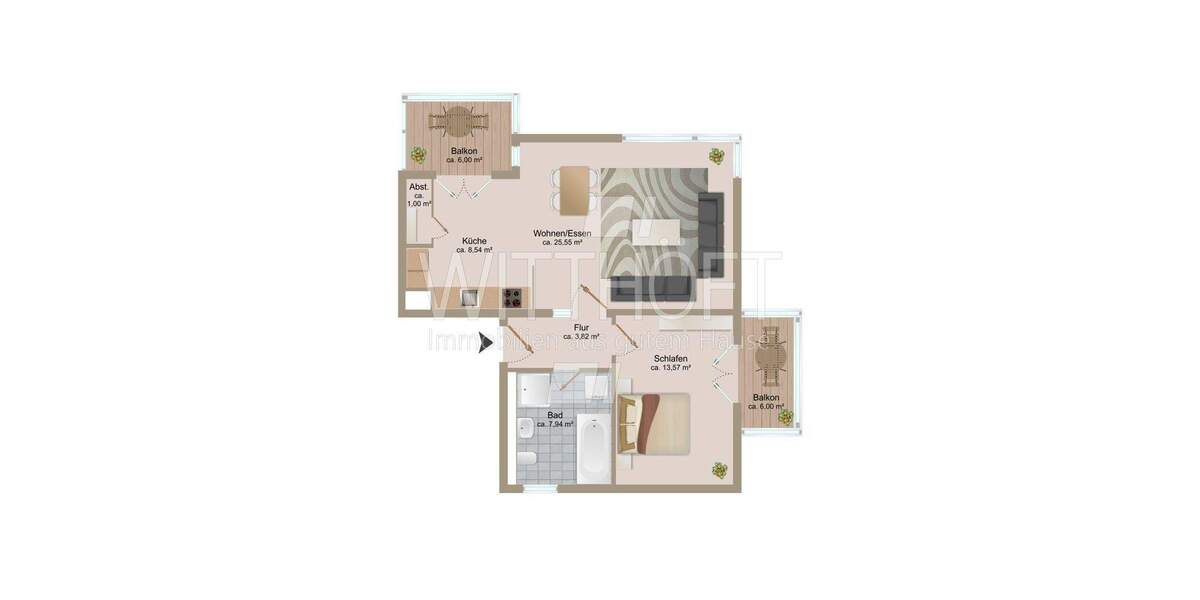 Etagenwohnung Norderstedt Garstedt - 2 Zimmer, 65 m&sup2;, 390.000&euro; | Angebot:25731842