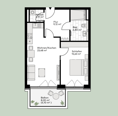 Etagenwohnung Pinneberg - 2 Zimmer, 61 m&sup2;, 1.199&euro; | Angebot:25701302