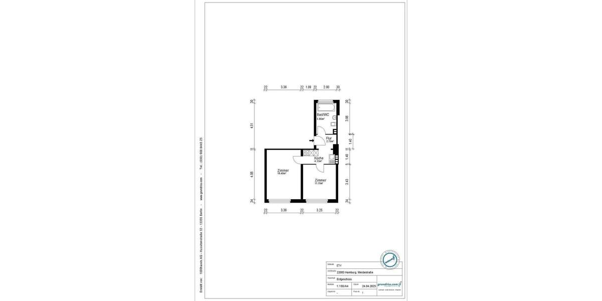 Etagenwohnung Hamburg Barmbek-Süd - 2 Zimmer, 40 m&sup2;, 259.000&euro; | Angebot:25657274