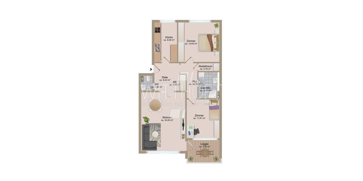 Etagenwohnung Hamburg / Poppenbüttel Poppenbüttel - 3 Zimmer, 84 m&sup2;, 1.195&euro; | Angebot:25862485