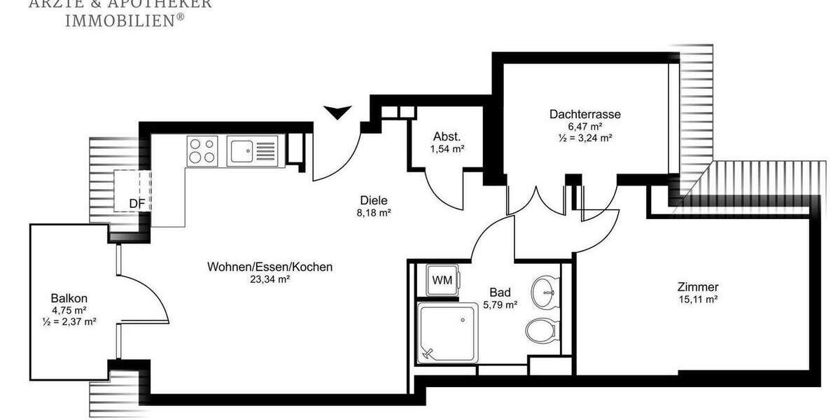Etagenwohnung Hamburg Poppenbüttel - 2 Zimmer, 57 m&sup2;, 469.000&euro; | Angebot:25898343