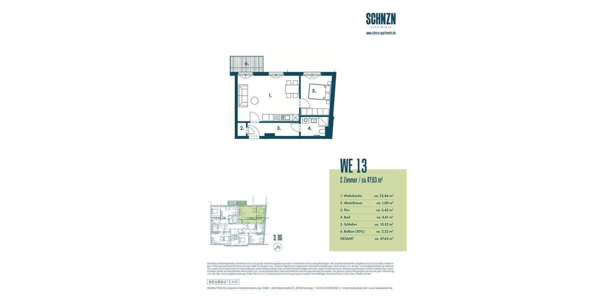Etagenwohnung Hamburg Altona-Nord - 2 Zimmer, 47 m&sup2;, 529.000&euro; | Angebot:25684658