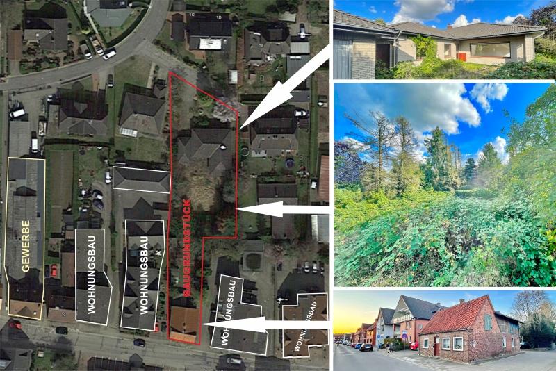 Geschosswohnungsbaugrundstück + freier Walmdachbungalow + vermietetes Haus im Herzen der Kur-und Rolandstadt Bad Bramstedt - Grundstück Bad Bramstedt | Angebot:9247880