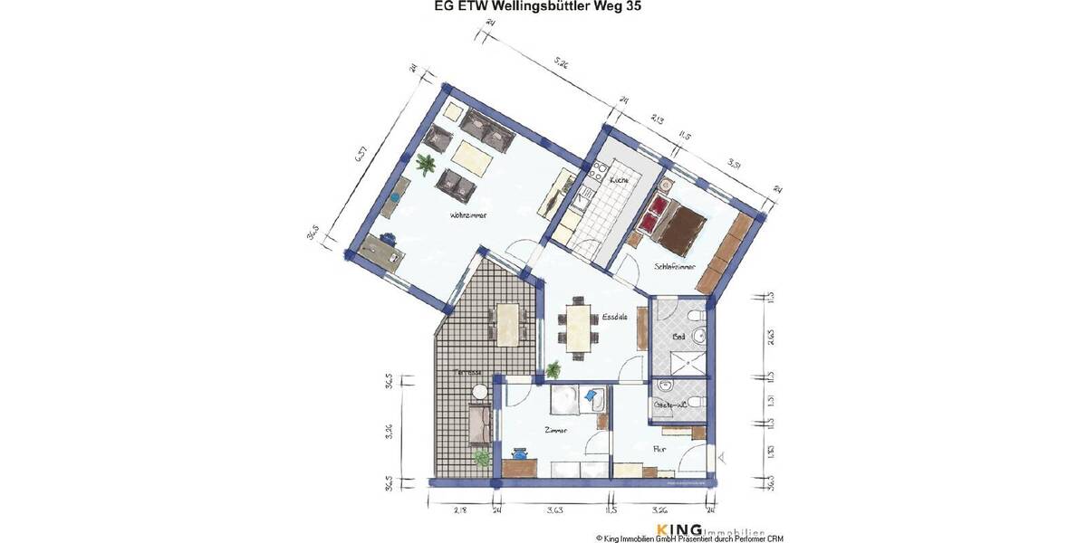 Etagenwohnung Hamburg Wellingsbüttel - 3 Zimmer, 101 m&sup2;, 579.000&euro; | Angebot:25726444