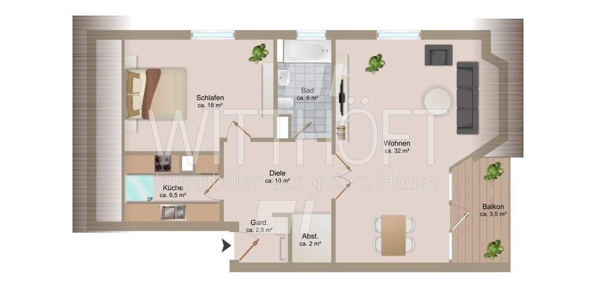 Etagenwohnung Hamburg-Poppenbüttel Poppenbüttel - 2 Zimmer, 81 m&sup2;, 377.000&euro; | Angebot:25770088