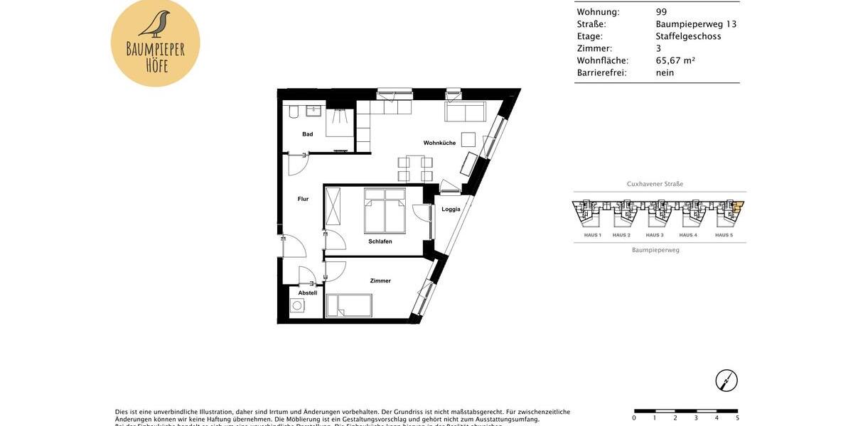 Dachgeschoßwohnung Hamburg Harburg - 3 Zimmer, 66 m&sup2;, 1.040&euro; | Angebot:25867795