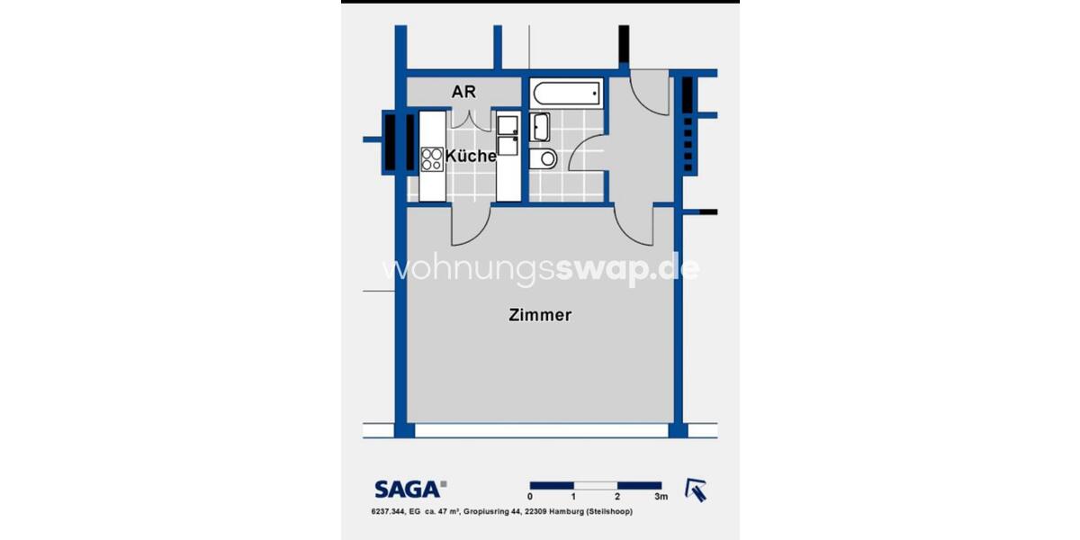 Etagenwohnung Hamburg Wandsbek - 1 Zimmer, 46 m&sup2;, 469&euro; | Angebot:25856571