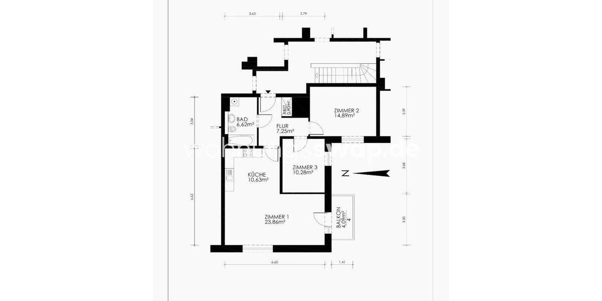 Etagenwohnung Hamburg Barmbek-Nord - 3 Zimmer, 76 m&sup2;, 800&euro; | Angebot:25953663