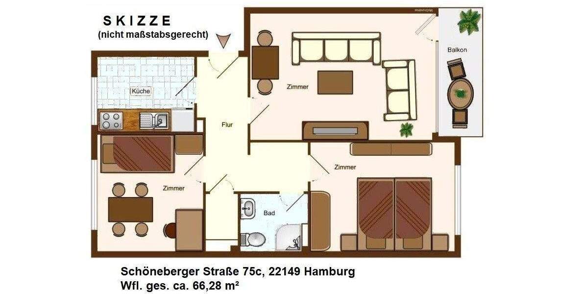 Etagenwohnung Hamburg Rahlstedt - 3 Zimmer, 66 m&sup2;, 199.000&euro; | Angebot:25916336