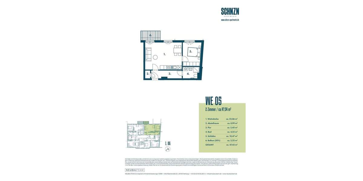 Etagenwohnung Hamburg Altona-Nord - 2 Zimmer, 47 m&sup2;, 495.000&euro; | Angebot:25734043