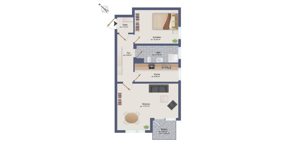 Etagenwohnung Hamburg Niendorf - 2 Zimmer, 46 m&sup2;, 198.000&euro; | Angebot:25667890