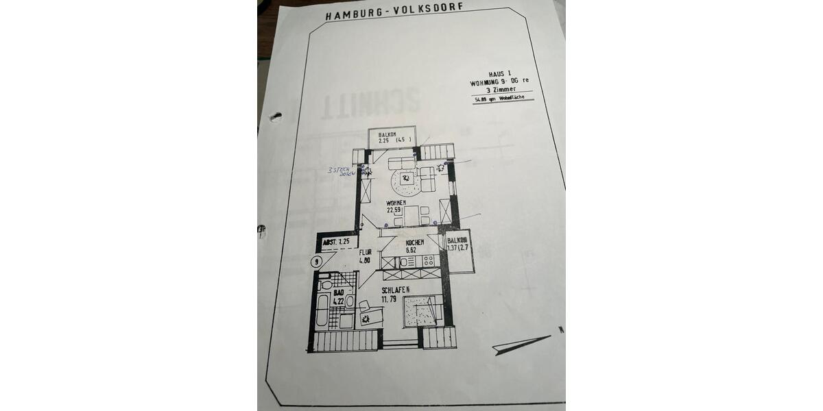 Dachgeschoßwohnung Hamburg Wandsbek - 3 Zimmer, 65 m&sup2;, 1.500&euro; | Angebot:25880747