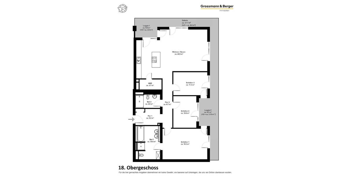 Etagenwohnung Hamburg Hammerbrook - 4 Zimmer, 126 m&sup2;, 2.100.000&euro; | Angebot:26641258