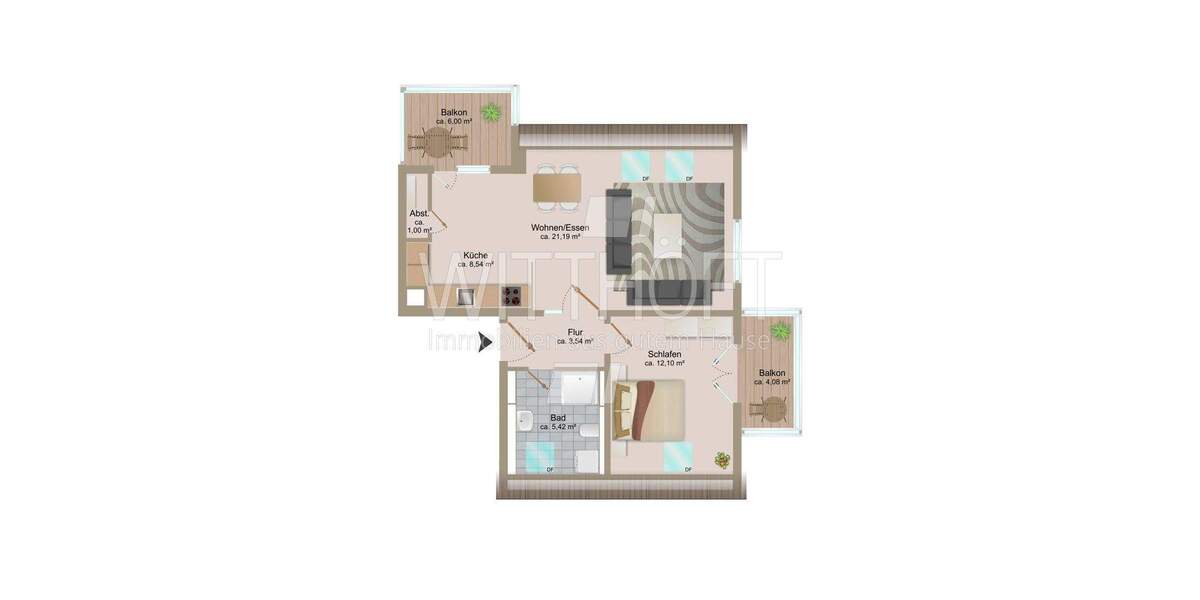 Etagenwohnung Norderstedt Garstedt - 2 Zimmer, 55 m&sup2;, 335.000&euro; | Angebot:25665373