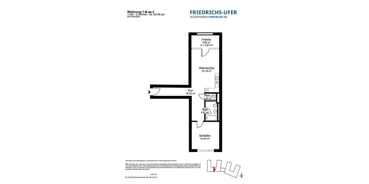 Etagenwohnung Pinneberg - 2 Zimmer, 63 m&sup2;, 1.001&euro; | Angebot:25646510