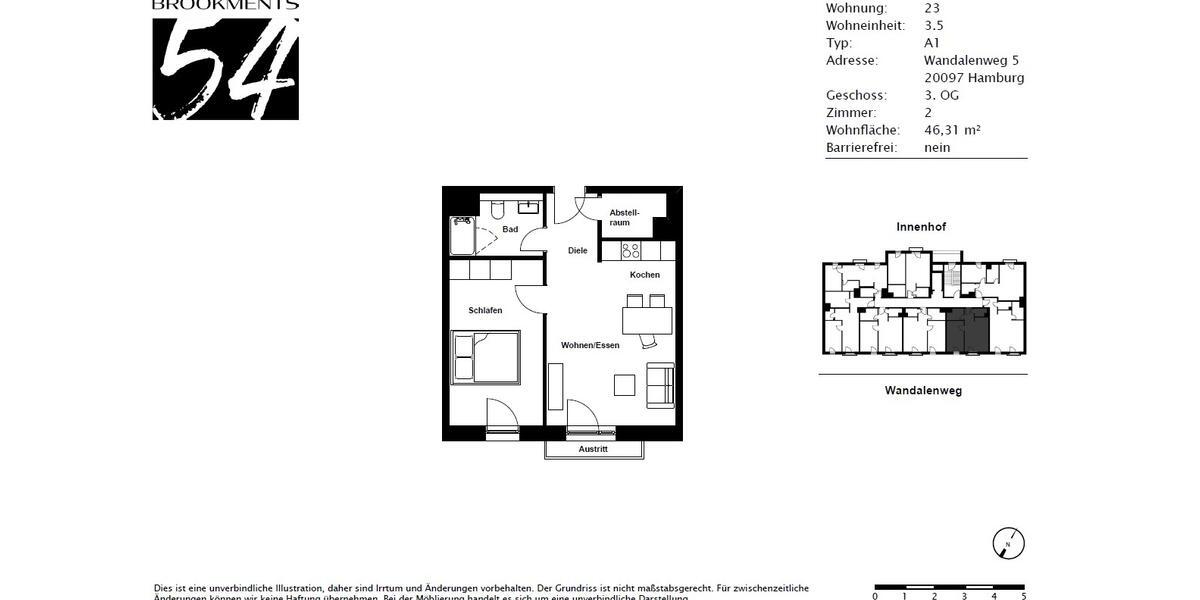 Etagenwohnung Hamburg Hamburg-Mitte - 2 Zimmer, 46 m&sup2;, 1.230&euro; | Angebot:25268938