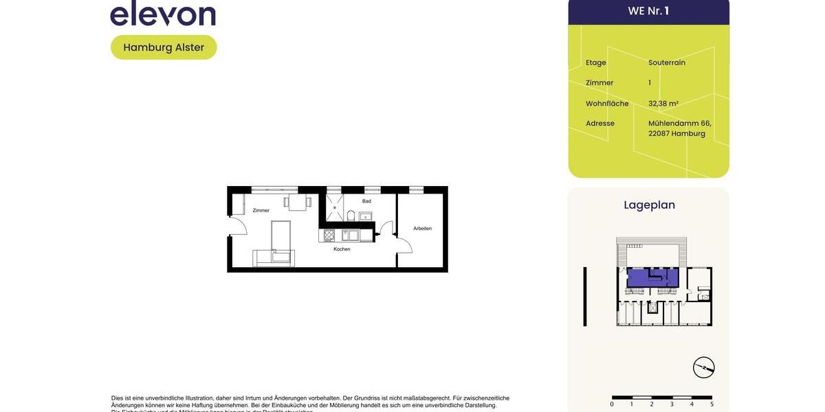 Erdgeschoßwohnung Hamburg Hohenfelde - 1 Zimmer, 32 m&sup2;, 804&euro; | Angebot:25367294