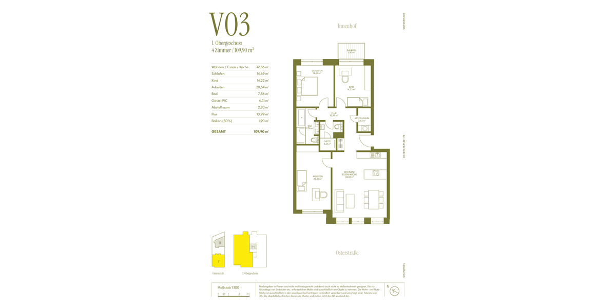 Etagenwohnung Hamburg Eimsbüttel - 3 Zimmer, 109 m&sup2;, 1.090.000&euro; | Angebot:25772179