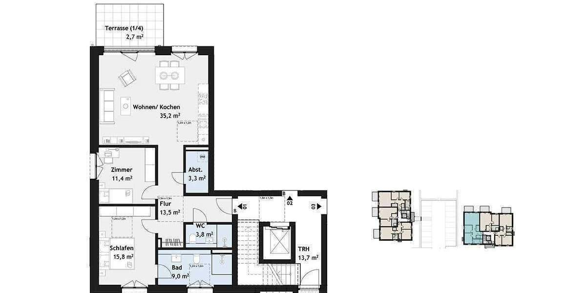 Terrassenwohnung Hamburg Poppenbüttel - 3 Zimmer, 94 m&sup2;, 676.900&euro; | Angebot:25744914