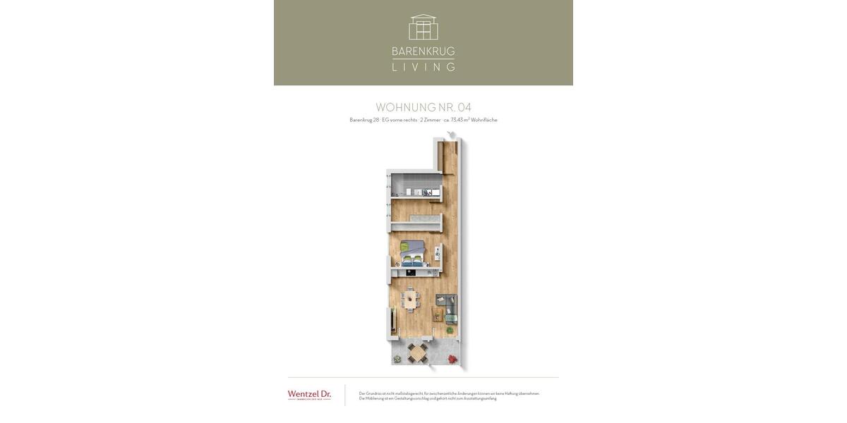 Erdgeschoßwohnung Hamburg Wandsbek - 2 Zimmer, 73 m&sup2;, 1.407&euro; | Angebot:26005685