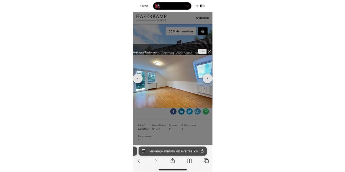 Dachgeschoßwohnung Hamburg Wandsbek - 2 Zimmer, 55 m&sup2;, 955&euro; | Angebot:26003827