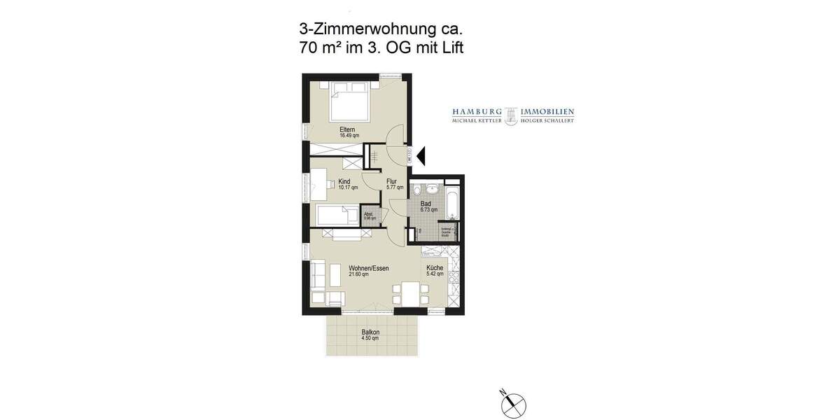 Etagenwohnung Hamburg / Langenhorn Langenhorn - 3 Zimmer, 71 m&sup2;, 420.000&euro; | Angebot:25680637