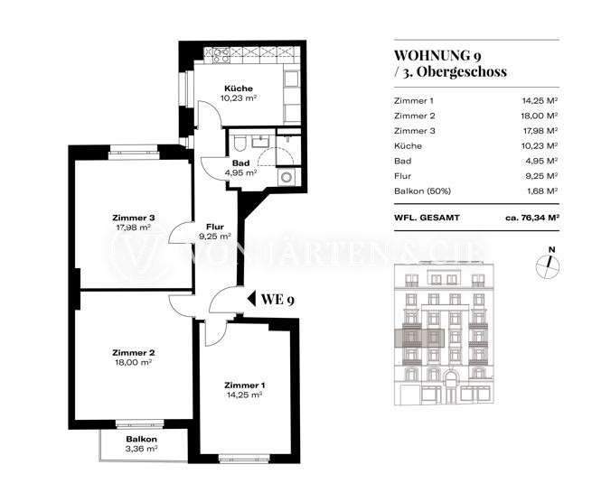 Etagenwohnung Hamburg Uhlenhorst - 4 Zimmer, 76 m&sup2;, 929.000&euro; | Angebot:25734028