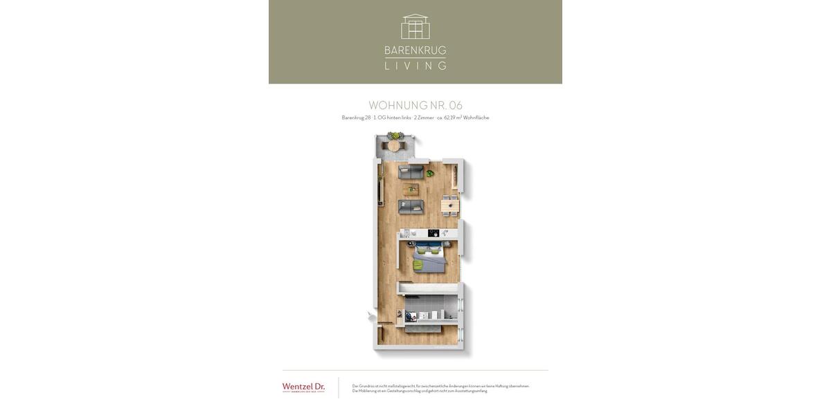 Etagenwohnung Hamburg Wandsbek - 2 Zimmer, 62 m&sup2;, 1.210&euro; | Angebot:26005683