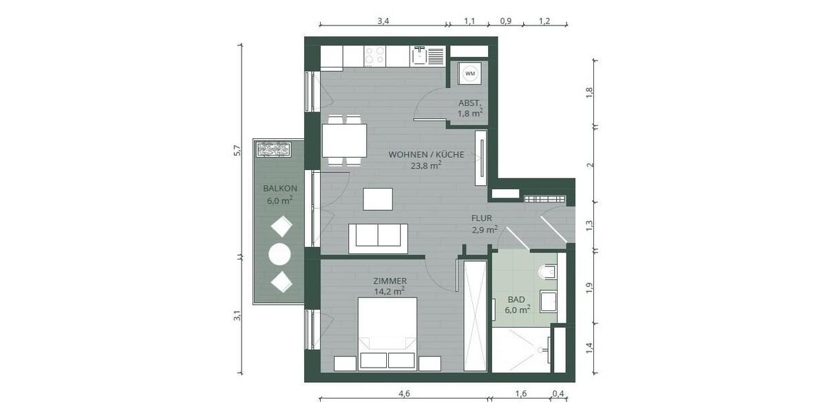 Etagenwohnung Hamburg Stellingen - 2 Zimmer, 51 m&sup2;, 1.000&euro; | Angebot:26020796