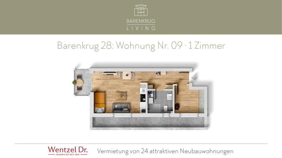 Dachgeschoßwohnung Hamburg Wandsbek - 1 Zimmer, 41 m&sup2;, 885&euro; | Angebot:26005678