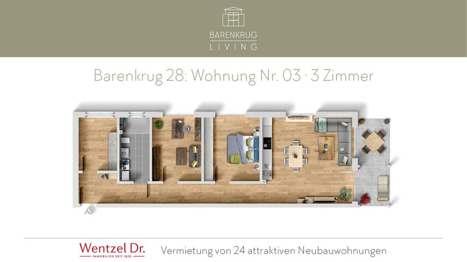 Erdgeschoßwohnung Hamburg Wandsbek - 3 Zimmer, 90 m&sup2;, 1.659&euro; | Angebot:26005689
