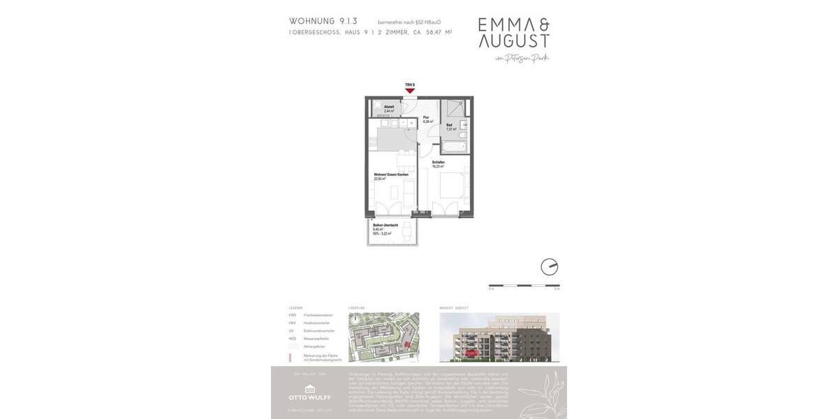 Etagenwohnung Hamburg Groß Borstel - 2 Zimmer, 58 m&sup2;, 1.399&euro; | Angebot:26596670